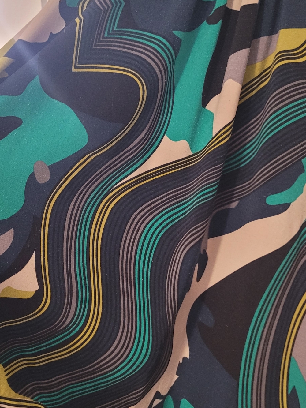 BCBGMaxAzria Abstract Print Flutter Sleeve Midi Dress Blue Teal Yellow - Picture 6 of 10
